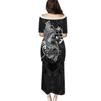 Guam Blue Marlin Fishing Family Matching Puletasi and Hawaiian Shirt Guahan Fish Hook Tattoo Black Version LT14 - Polynesian Pride