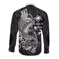 Guam Blue Marlin Fishing Long Sleeve Button Shirt Guahan Fish Hook Tattoo Black Version