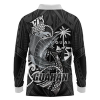 Guam Blue Marlin Fishing Long Sleeve Polo Shirt Guahan Fish Hook Tattoo Black Version