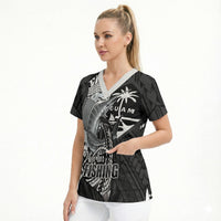 Guam Blue Marlin Fishing Scrub Top Guahan Fish Hook Tattoo Black Version