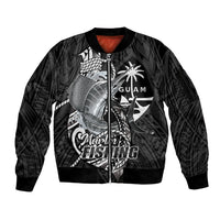 Guam Blue Marlin Fishing Sleeve Zip Bomber Jacket Guahan Fish Hook Tattoo Black Version