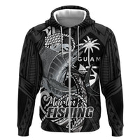 Guam Blue Marlin Fishing Zip Hoodie Guahan Fish Hook Tattoo Black Version