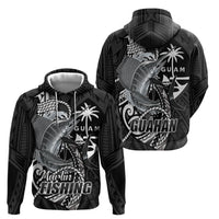 Guam Blue Marlin Fishing Zip Hoodie Guahan Fish Hook Tattoo Black Version