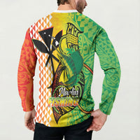 Hawaii Blue Marlin Fishing Button Sweatshirt Hawaiian Kanaka Kakau Reggae
