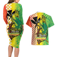 Hawaii Blue Marlin Fishing Couples Matching Long Sleeve Bodycon Dress and Hawaiian Shirt Hawaiian Kanaka Kakau Reggae LT14 - Polynesian Pride