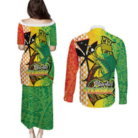 Hawaii Blue Marlin Fishing Couples Matching Puletasi and Long Sleeve Button Shirt Hawaiian Kanaka Kakau Reggae LT14 - Polynesian Pride