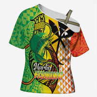 Hawaii Blue Marlin Fishing Cross Shoulder Shirt Hawaiian Kanaka Kakau Reggae LT14 Female Reggae - Polynesian Pride