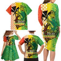 Hawaii Blue Marlin Fishing Family Matching Long Sleeve Bodycon Dress and Hawaiian Shirt Hawaiian Kanaka Kakau Reggae LT14 - Polynesian Pride
