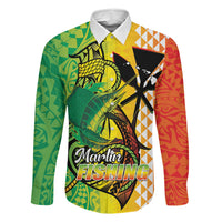 Hawaii Blue Marlin Fishing Family Matching Off Shoulder Short Dress and Hawaiian Shirt Hawaiian Kanaka Kakau Reggae LT14 Dad's Shirt - Long Sleeve Reggae - Polynesian Pride