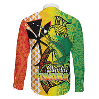 Hawaii Blue Marlin Fishing Family Matching Off Shoulder Short Dress and Hawaiian Shirt Hawaiian Kanaka Kakau Reggae LT14 - Polynesian Pride