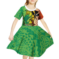 Hawaii Blue Marlin Fishing Kid Short Sleeve Dress Hawaiian Kanaka Kakau Reggae LT14 - Polynesian Pride