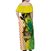 Hawaii Blue Marlin Fishing Off Shoulder Maxi Dress Hawaiian Kanaka Kakau Reggae LT14 - Polynesian Pride
