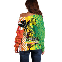 Hawaii Blue Marlin Fishing Off Shoulder Sweater Hawaiian Kanaka Kakau Reggae
