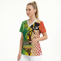 Hawaii Blue Marlin Fishing Scrub Top Hawaiian Kanaka Kakau Reggae