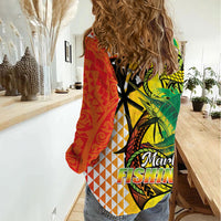 Hawaii Blue Marlin Fishing Women Casual Shirt Hawaiian Kanaka Kakau Reggae LT14 - Polynesian Pride