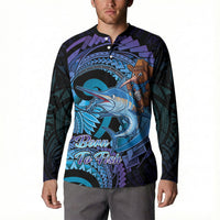 Personalised Blue Marlin Fishing New Zealand Button Sweatshirt NZ Kiwi Cowboy Born To Fish LT14 - Polynesian Pride