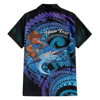 Personalised Blue Marlin Fishing New Zealand Family Matching Off Shoulder Short Dress and Hawaiian Shirt NZ Kiwi Cowboy Born To Fish LT14 - Polynesian Pride