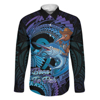 Personalised Blue Marlin Fishing New Zealand Family Matching Short Sleeve Bodycon Dress and Hawaiian Shirt NZ Kiwi Cowboy Born To Fish LT14 Dad's Shirt - Long Sleeve Purple - Polynesian Pride