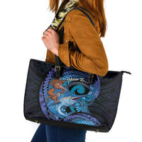 Personalised Blue Marlin Fishing New Zealand Leather Tote Bag NZ Kiwi Cowboy Born To Fish LT14 Purple - Polynesian Pride
