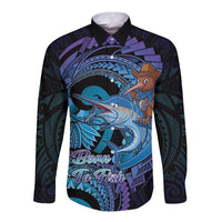 Personalised Blue Marlin Fishing New Zealand Long Sleeve Button Shirt NZ Kiwi Cowboy Born To Fish LT14 Unisex Purple - Polynesian Pride