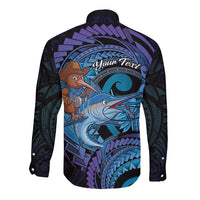 Personalised Blue Marlin Fishing New Zealand Long Sleeve Button Shirt NZ Kiwi Cowboy Born To Fish LT14 - Polynesian Pride