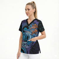 Personalised Blue Marlin Fishing New Zealand Scrub Top NZ Kiwi Cowboy Born To Fish LT14 - Polynesian Pride
