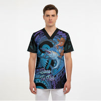 Personalised Blue Marlin Fishing New Zealand Scrub Top NZ Kiwi Cowboy Born To Fish LT14 - Polynesian Pride