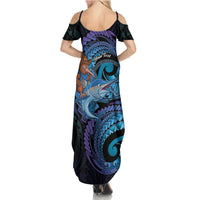 Personalised Blue Marlin Fishing New Zealand Summer Maxi Dress NZ Kiwi Cowboy Born To Fish LT14 - Polynesian Pride