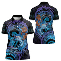 Personalised Blue Marlin Fishing New Zealand Women Polo Shirt NZ Kiwi Cowboy Born To Fish LT14 - Polynesian Pride