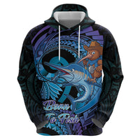 Personalised Blue Marlin Fishing New Zealand Zip Hoodie NZ Kiwi Cowboy Born To Fish LT14 - Polynesian Pride