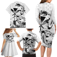 Japan And Hawaii Family Matching Long Sleeve Bodycon Dress and Hawaiian Shirt Sakura Koi Fish Hawaiian Lei Kanaka - Polynesian Pride