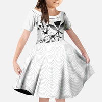 Japan And Hawaii Family Matching Summer Maxi Dress and Hawaiian Shirt Sakura Koi Fish Hawaiian Lei Kanaka LT14 Daughter's Dress White - Polynesian Pride