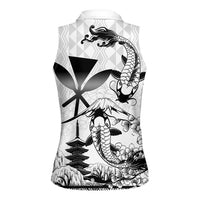 Japan And Hawaii Women Sleeveless Polo Shirt Sakura Koi Fish Hawaiian Lei Kanaka LT14 - Polynesian Pride