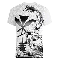Japan And Hawaii Women V-Neck T-Shirt Sakura Koi Fish Hawaiian Lei Kanaka LT14 - Polynesian Pride