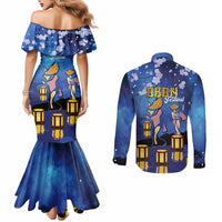 Japan Obon Festival Couples Matching Mermaid Dress and Long Sleeve Button Shirt Sakura Lanterns With Bon Dance LT14 - Polynesian Pride