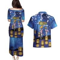 Japan Obon Festival Couples Matching Puletasi and Hawaiian Shirt Sakura Lanterns With Bon Dance LT14 - Polynesian Pride