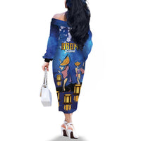Japan Obon Festival Family Matching Off The Shoulder Long Sleeve Dress and Hawaiian Shirt Sakura Lanterns With Bon Dance LT14 - Polynesian Pride