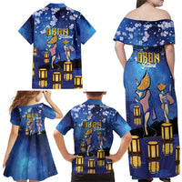 Japan Obon Festival Family Matching Off Shoulder Maxi Dress and Hawaiian Shirt Sakura Lanterns With Bon Dance LT14 - Polynesian Pride