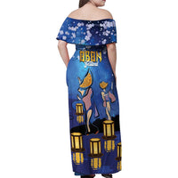 Japan Obon Festival Family Matching Off Shoulder Maxi Dress and Hawaiian Shirt Sakura Lanterns With Bon Dance LT14 - Polynesian Pride