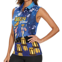 Japan Obon Festival Women Sleeveless Polo Shirt Sakura Lanterns With Bon Dance LT14 - Polynesian Pride