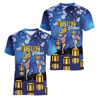 Japan Obon Festival Women V-Neck T-Shirt Sakura Lanterns With Bon Dance LT14 - Polynesian Pride