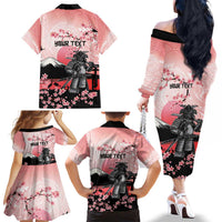 Personalised Japan Samurai Warrior Family Matching Off The Shoulder Long Sleeve Dress and Hawaiian Shirt Japanese Cherry Blossom Polynesian Pattern LT14 - Polynesian Pride