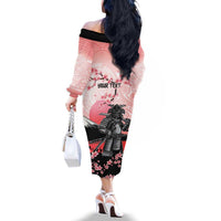 Personalised Japan Samurai Warrior Family Matching Off The Shoulder Long Sleeve Dress and Hawaiian Shirt Japanese Cherry Blossom Polynesian Pattern LT14 - Polynesian Pride