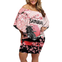 Personalised Japan Samurai Warrior Family Matching Off Shoulder Short Dress and Hawaiian Shirt Japanese Cherry Blossom Polynesian Pattern LT14 Mom's Dress Pink - Polynesian Pride