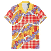 Hawaii Kahili Palaka Motifs Family Matching Off Shoulder Short Dress and Hawaiian Shirt Hawaiian Honohono Pikake Lei LT14 Dad's Shirt - Short Sleeve Red - Polynesian Pride
