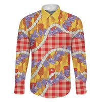 Hawaii Kahili Palaka Motifs Family Matching Puletasi and Hawaiian Shirt Hawaiian Honohono Pikake Lei LT14 Dad's Shirt - Long Sleeve Red - Polynesian Pride