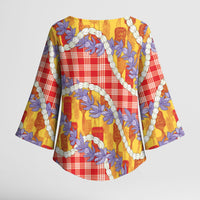 Hawaii Kahili Palaka Motifs Kimono Sleeve Blouse Hawaiian Honohono Pikake Lei LT14 - Polynesian Pride