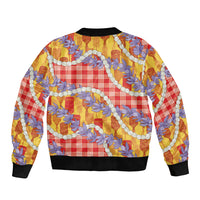 Hawaii Kahili Palaka Motifs Sleeve Zip Bomber Jacket Hawaiian Honohono Pikake Lei