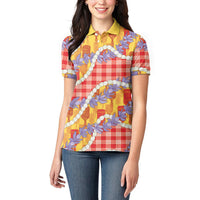 Hawaii Kahili Palaka Motifs Women Polo Shirt Hawaiian Honohono Pikake Lei