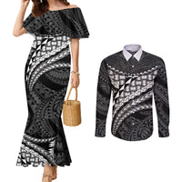 Hawaii Lauhala Tattoo Couples Matching Mermaid Dress and Long Sleeve Button Shirt Hawaiian Hala Leaf Weaving